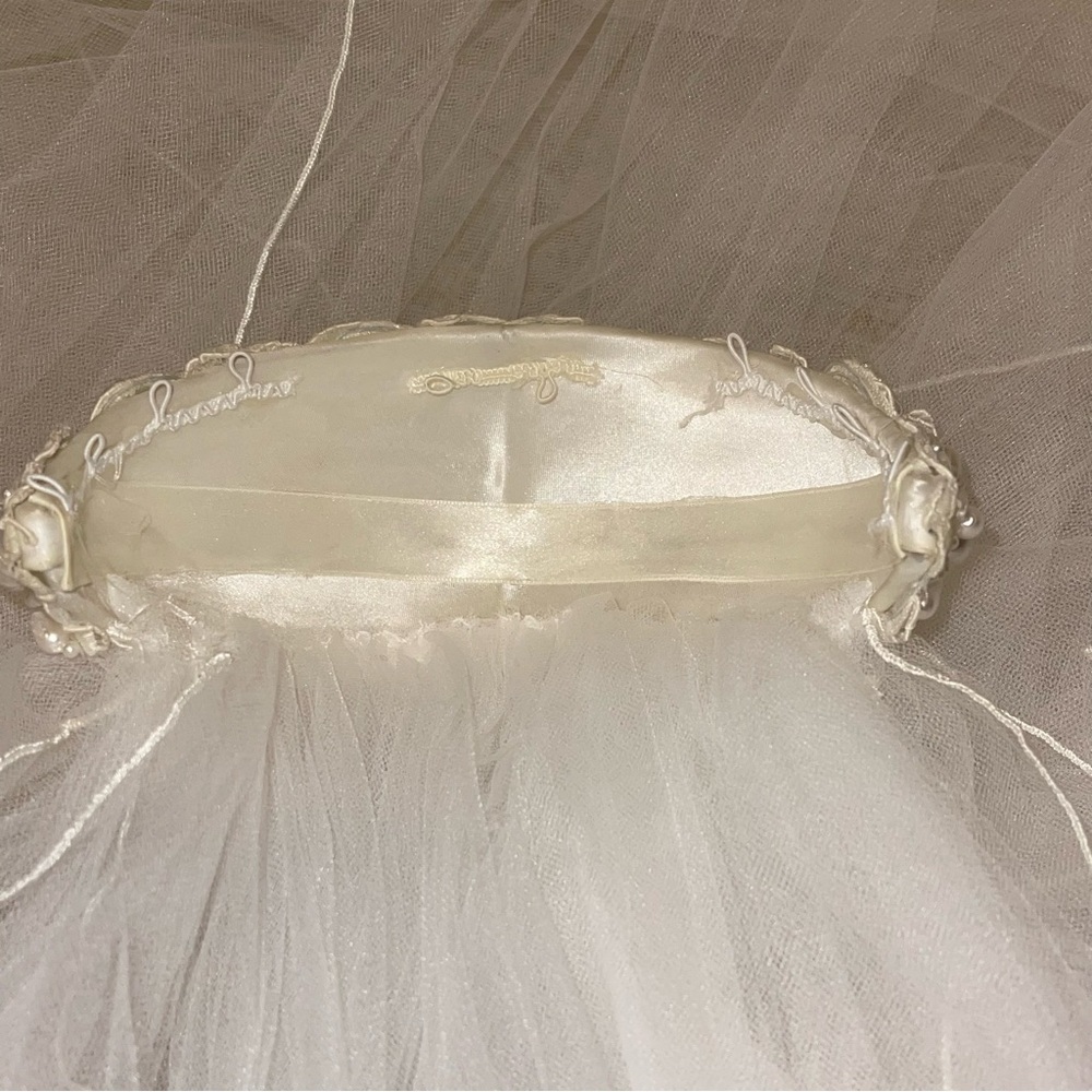 Wedding Pearl Crown with 3 tier lined Veil: Cathedral, Chapel and Blusher - Picture 10 of 15